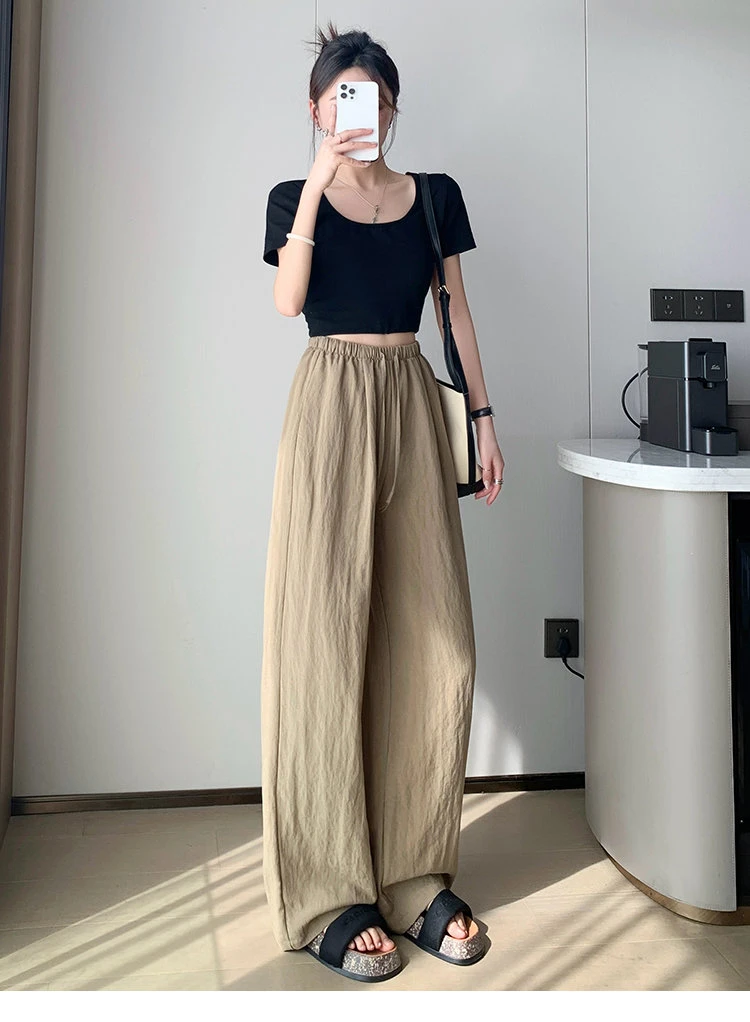 热卖新款莱赛尔天丝棉麻阔腿裤高腰宽松透气休闲直筒显瘦拖地长裤