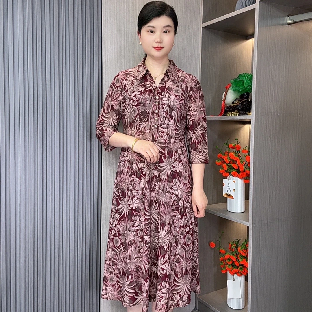 新款夏季女装连衣裙中长款气质显瘦遮肚妈妈装洋气碎花裙