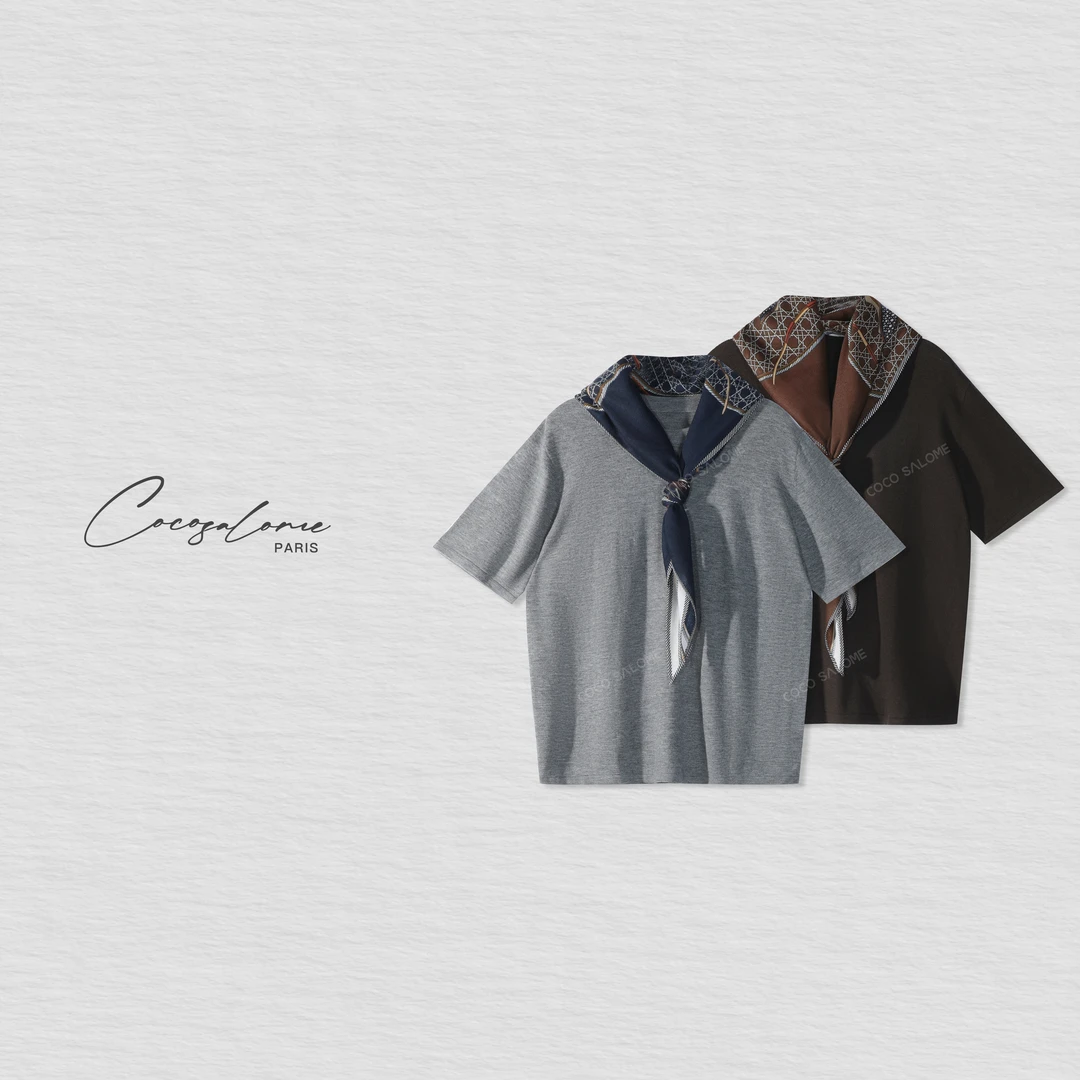 韩彬彬"丝巾两件套"100绵羊毛搭配丝巾柔软亲肤针织短袖2700-4