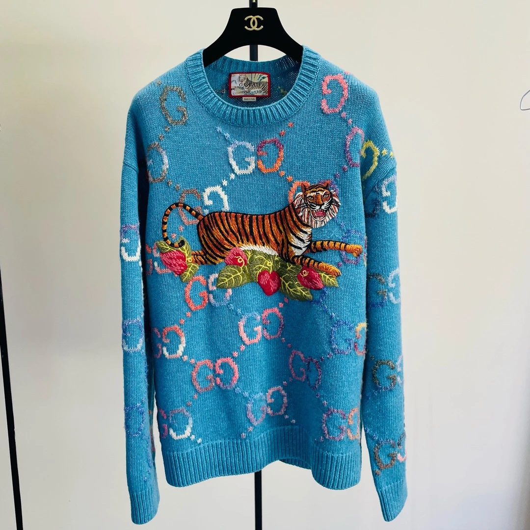 99新 GUCCI/古驰 古驰老虎满印毛衣/L/