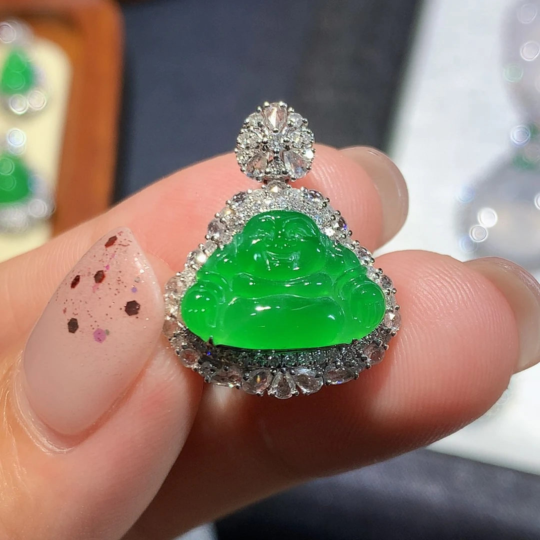 翡翠18K金镶嵌吊坠(不含链)