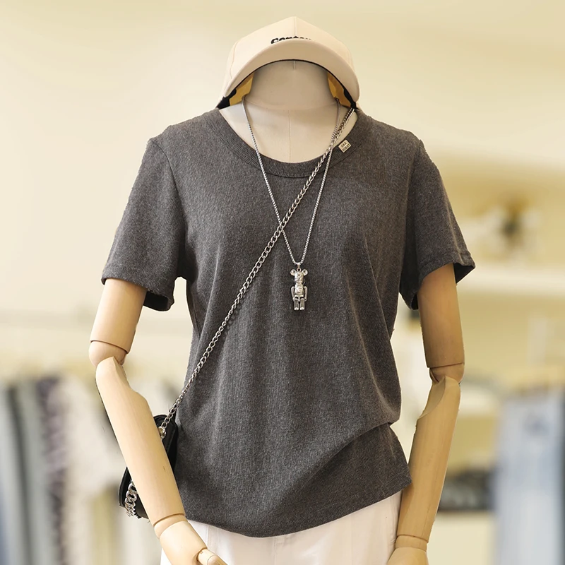 zaw大码加宽加大女装雪花棉V领短袖t恤新款遮肚子藏肉上衣/25152