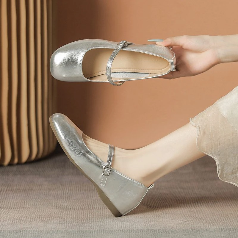 小个子内增高法式玛丽珍鞋新中式单鞋女2025新款春夏季女鞋银色