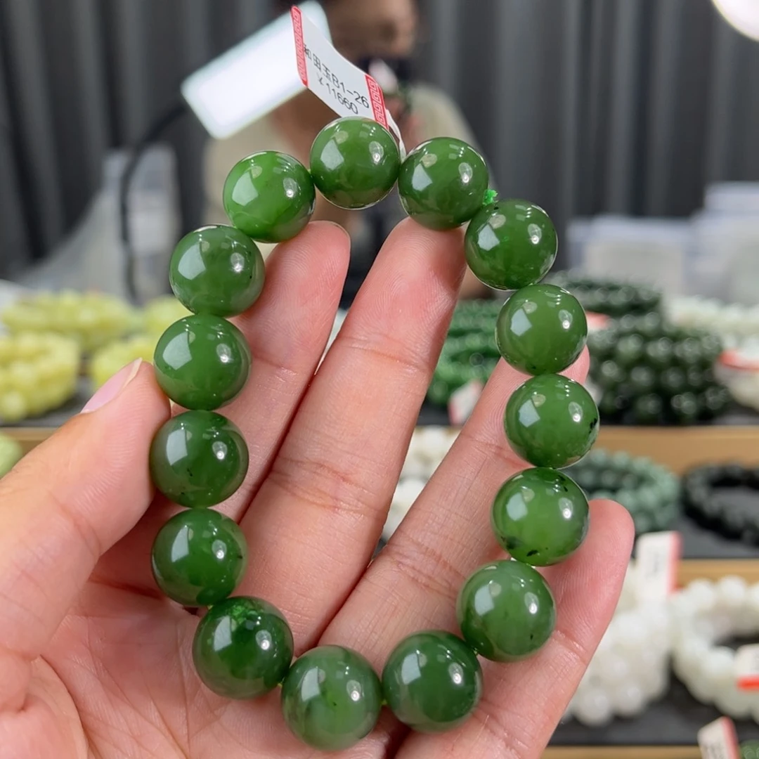 手串未镶嵌和田玉俄料碧玉5号矿卡14圆珠