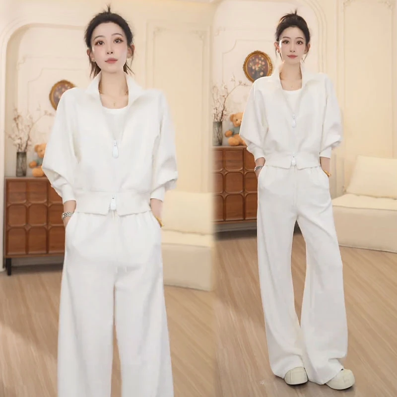 时尚休闲套装女秋季新款时髦洋气立领拉链外套阔腿裤两件套潮