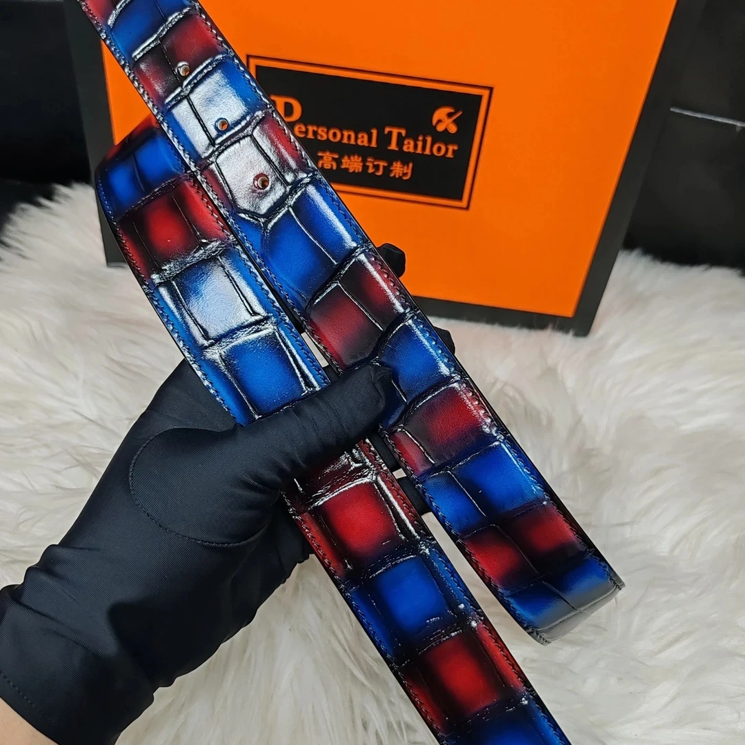 无扣头3.8鳄鱼皮手工檫色男商务皮带百搭时尚腰带男款轻奢皮具