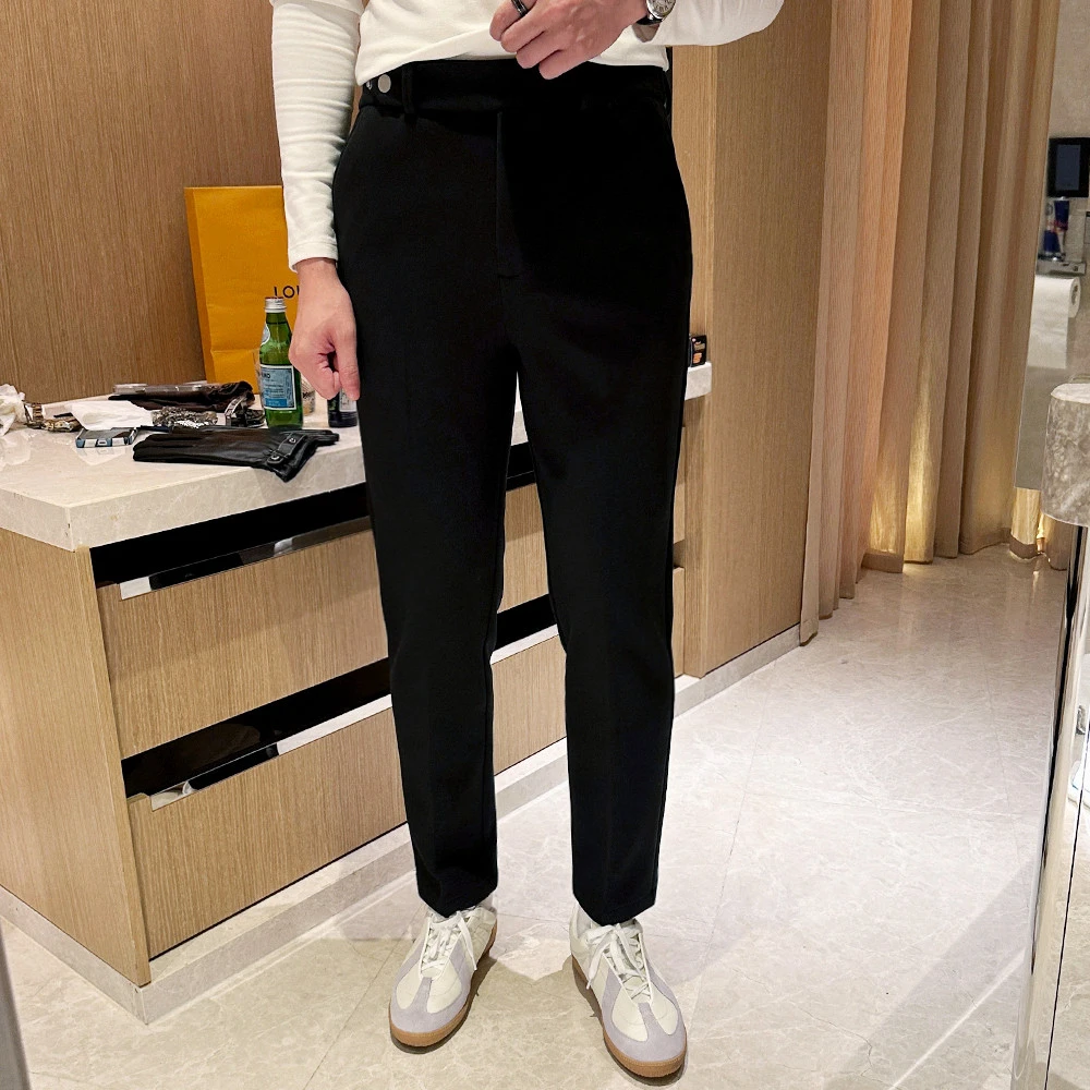 DeweLvum英伦风时尚商务简约直筒裤男百搭加厚保暖修身休闲裤男装