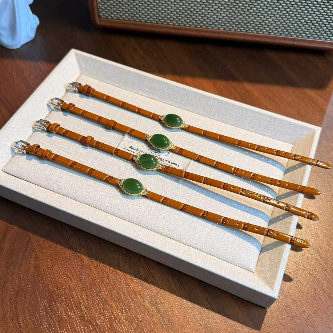 和田玉蛋面镶嵌S925银 皮带手环 颜色微差多样性发其一ZB30