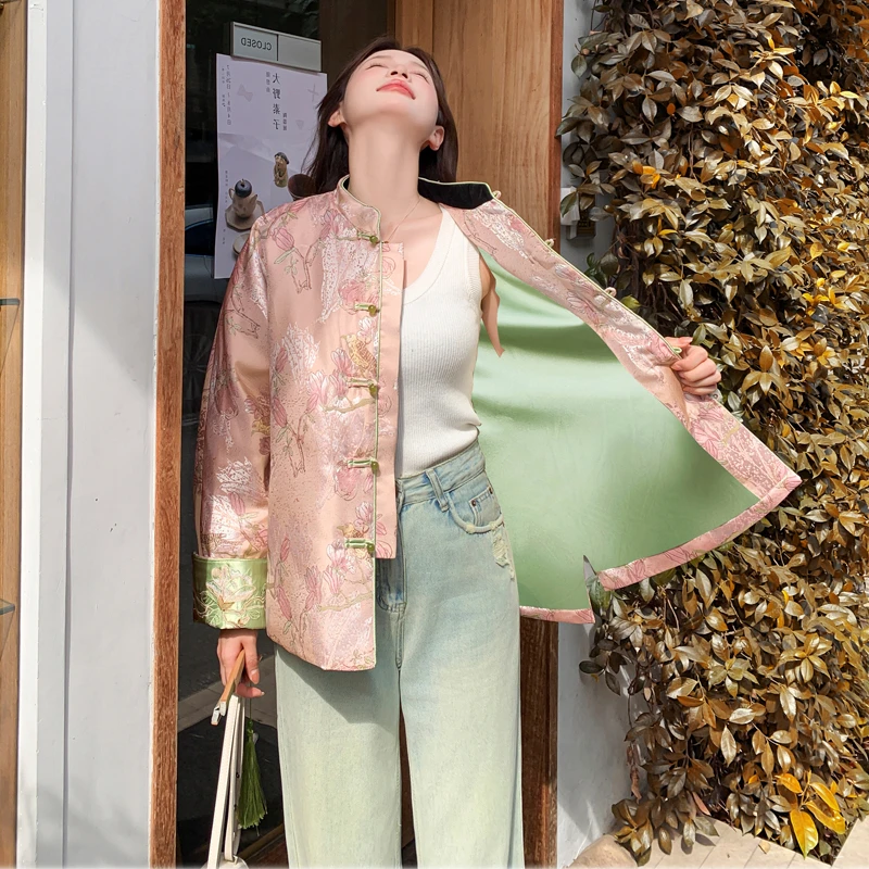 粉色新中式盘扣外套女2025早春新款国风刺绣超好看高级感唐装上衣