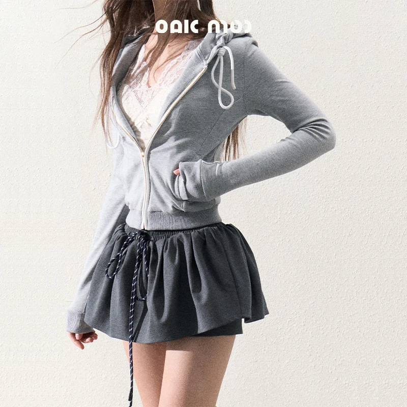 OAKMOO/ "空气的形状" 定制LOGO显瘦修身收腰连帽拉链卫衣开衫