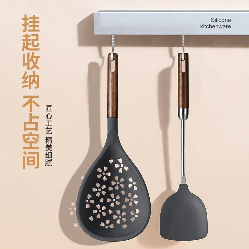 老爹 硅胶木柄大漏勺捞饺子捞鸡蛋耐高温家用不粘锅厨房专用