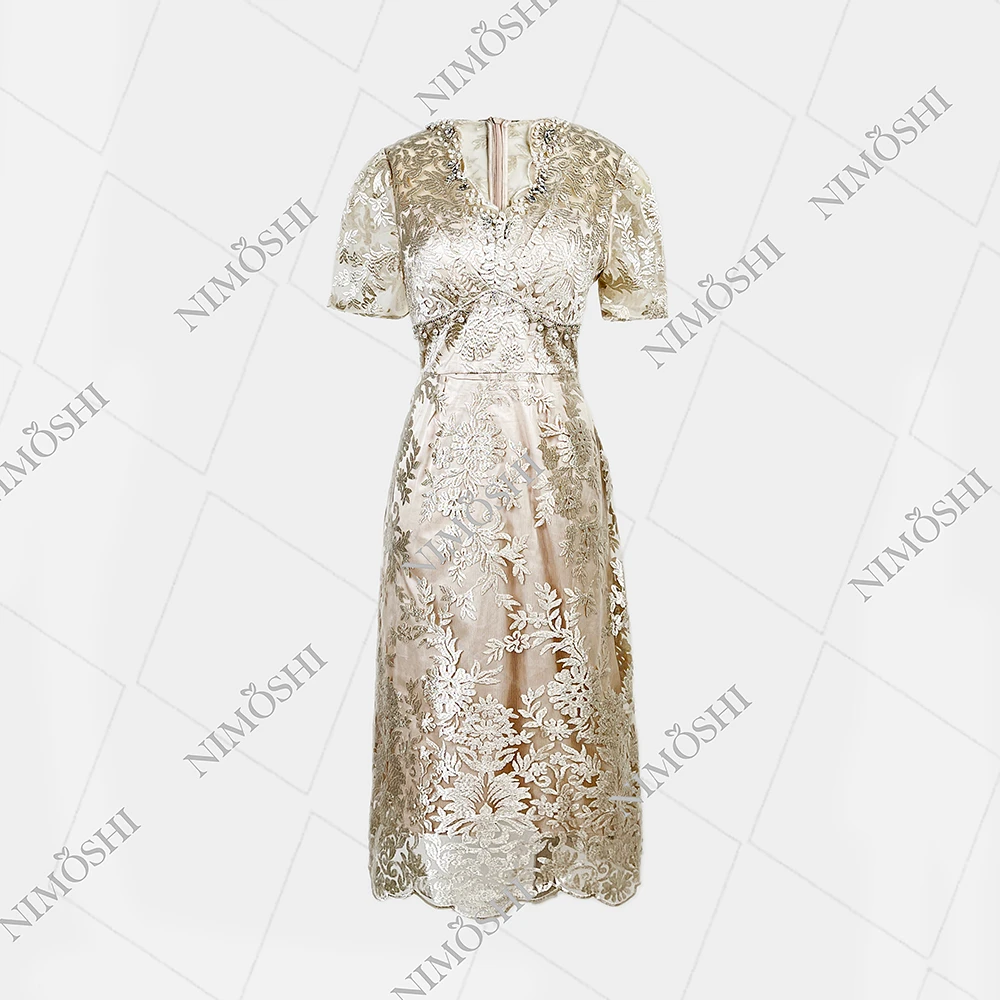 NIMðSHI【莎莎】新款时尚轻奢小众镶钻气质显瘦款连衣裙女Q1047