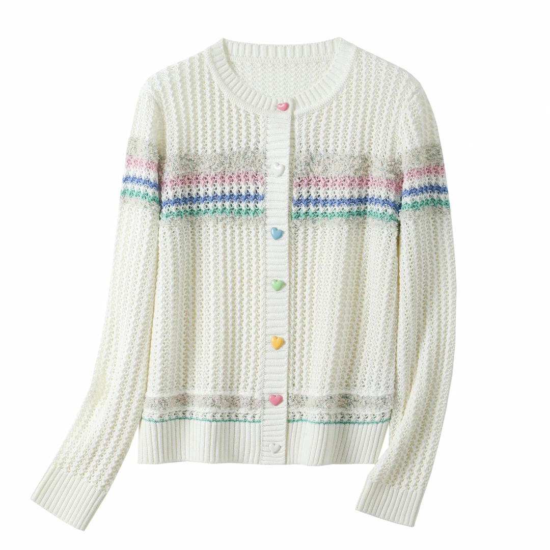 濮院正品含羊毛高贵条纹圆领衫显瘦减龄百搭针织衫针织针织开衫女