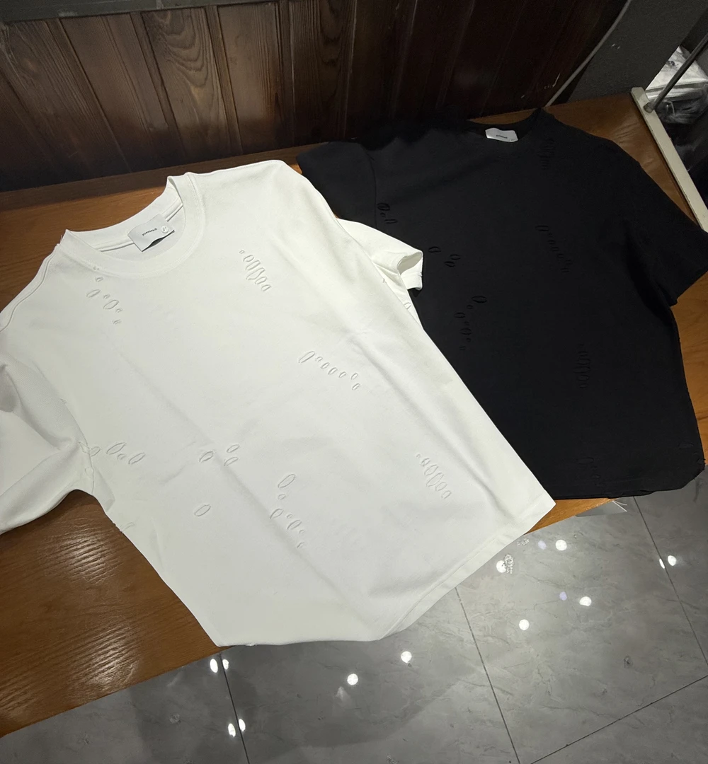 夏季休闲短袖美式破洞