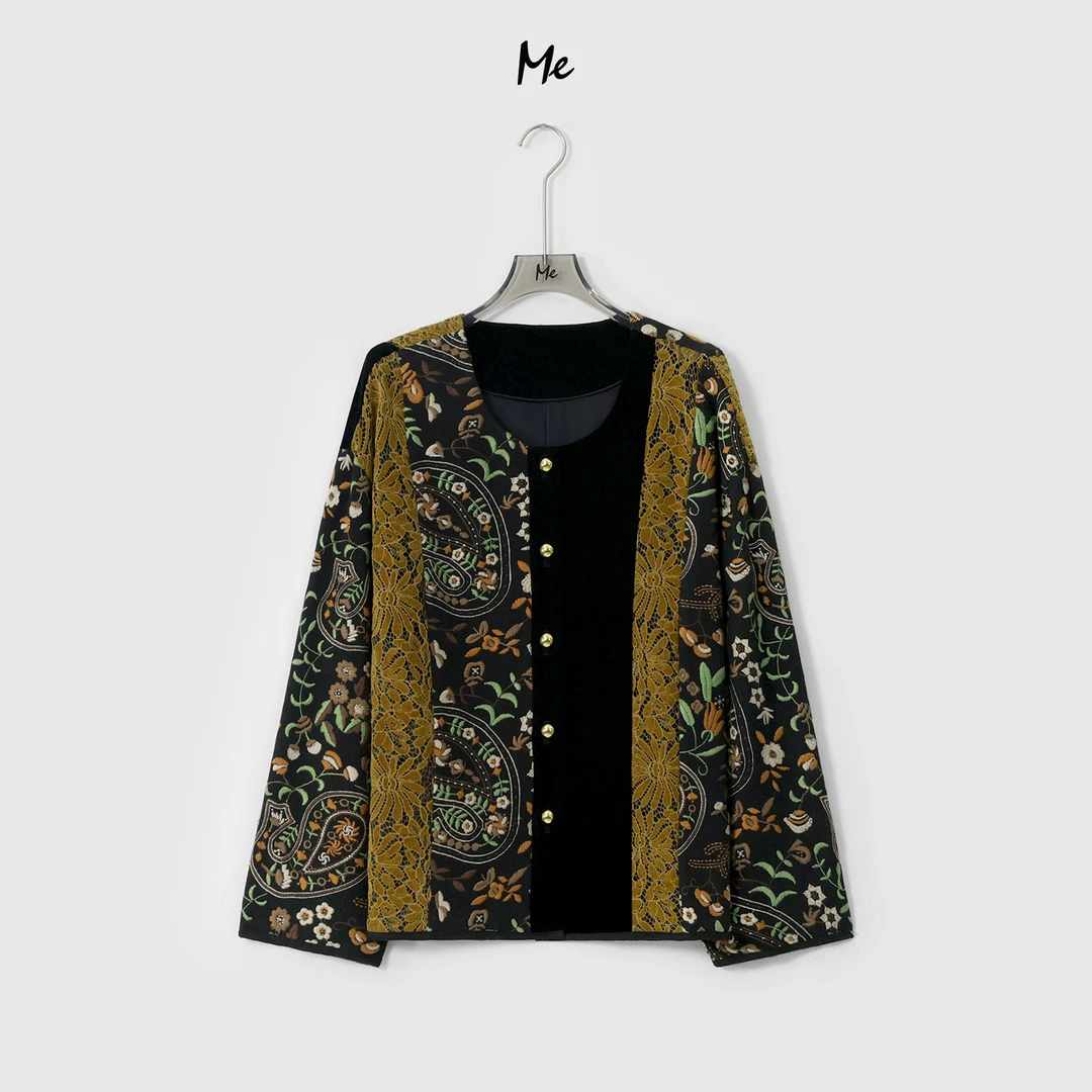 ME【金花佩斯利】新中式手工勾花万针刺绣时尚百搭休闲外套MESA1028