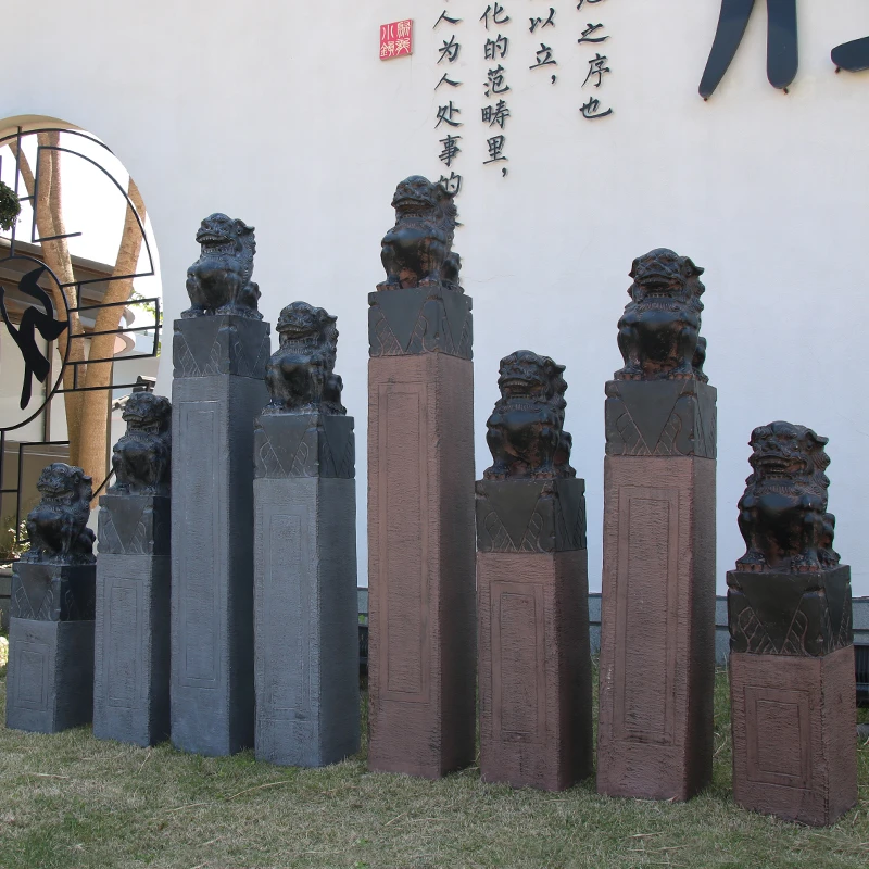 仿真栓马柱青石狮子雕塑园林酒店门口仿石雕户外庭院造景装饰摆件