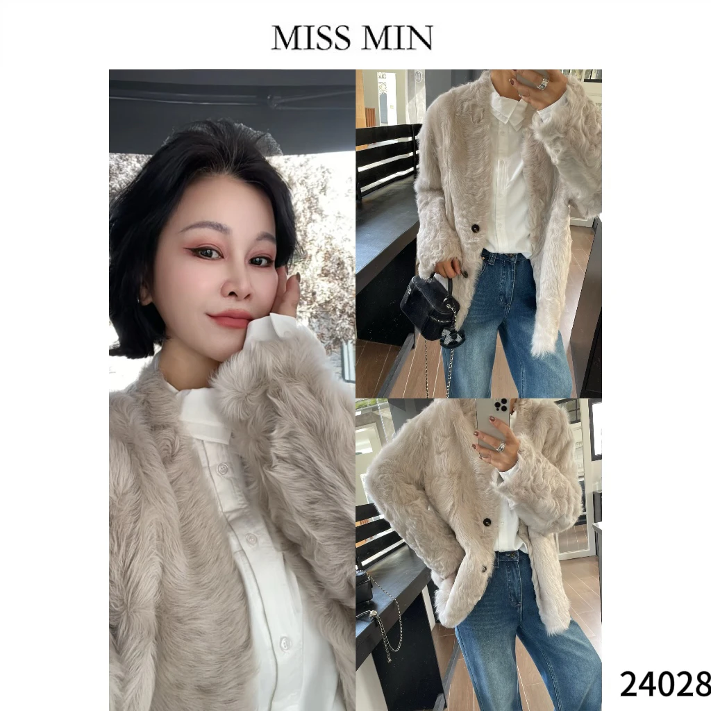 MISS MIN  24028 2025反季新款高端国货小湖羊皮毛一体外套女