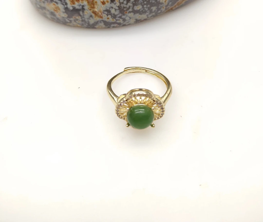 8mm 和田玉蛋面戒指 活口可调  珠宝