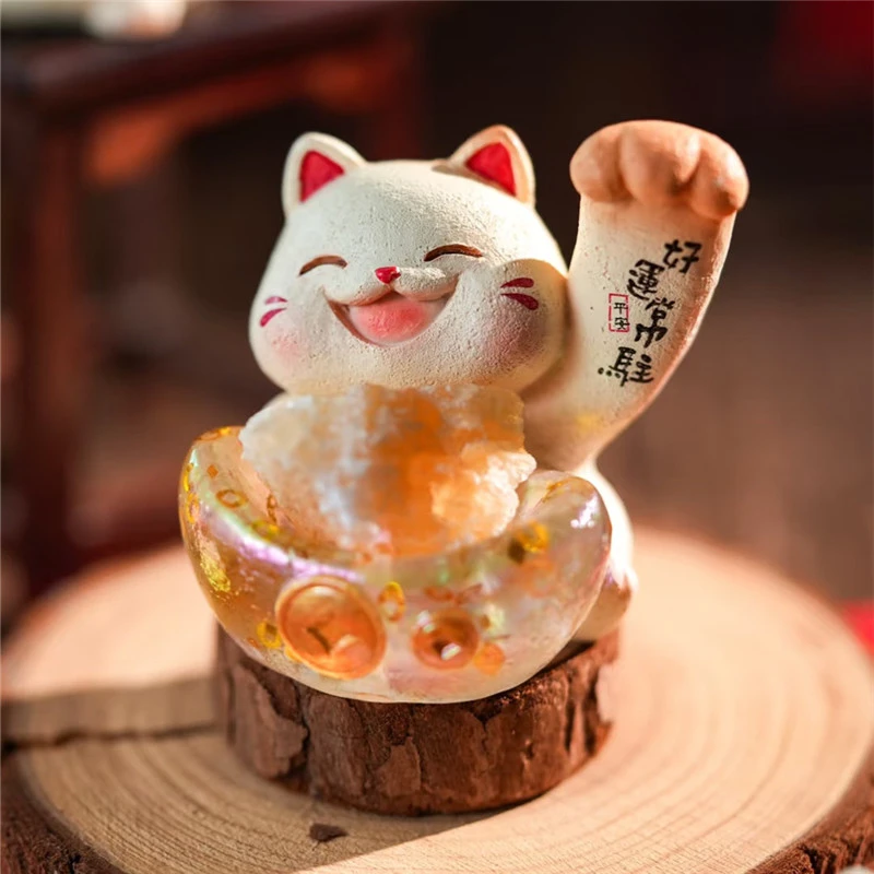 满满【拆盒】一只招财猫晶石水晶摆件 系列潮玩盲盒代拆