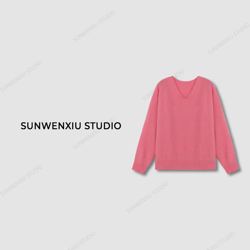 swx studio5店 “人间水蜜桃”羊毛羊绒拉毛工艺V领极简套头毛衣