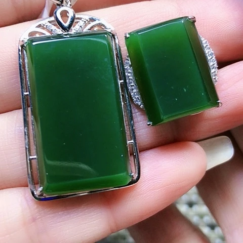 和田玉银S925镶嵌挂件