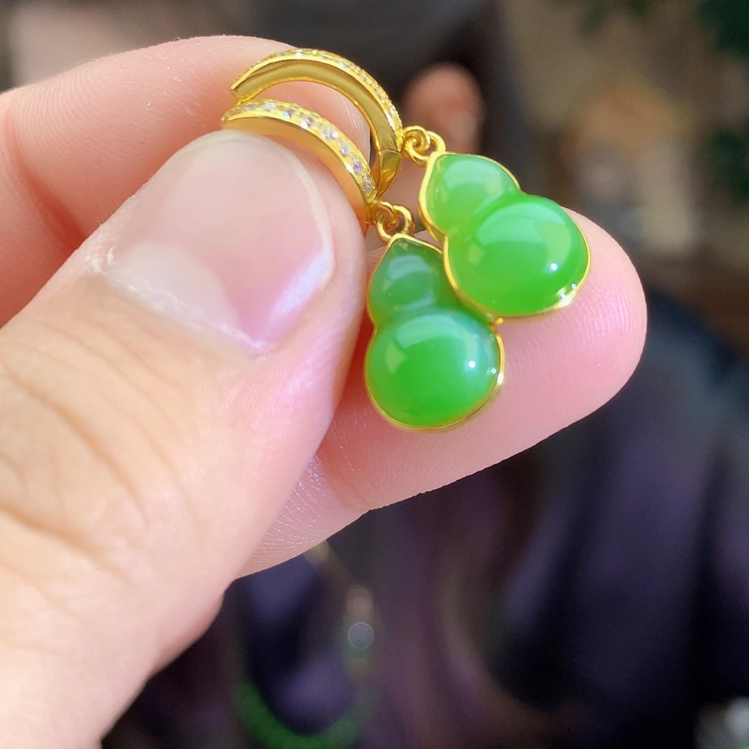 吊坠(不含链)银S925镶嵌和田玉（碧玉）耳饰