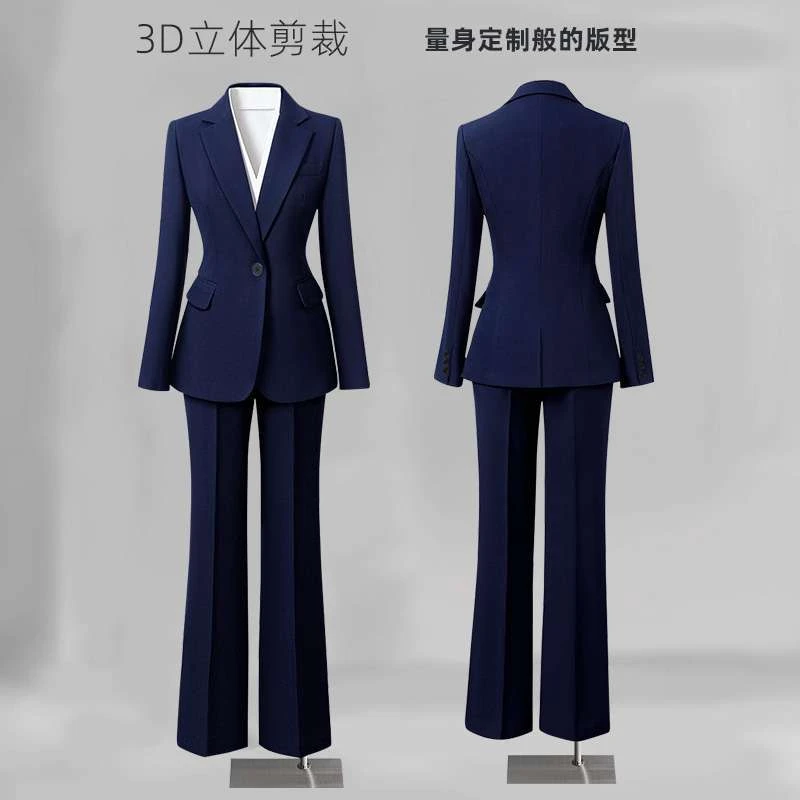 套装蓝色立体职业女裤气质套装服装职业装韩版正装长裤女神范春秋