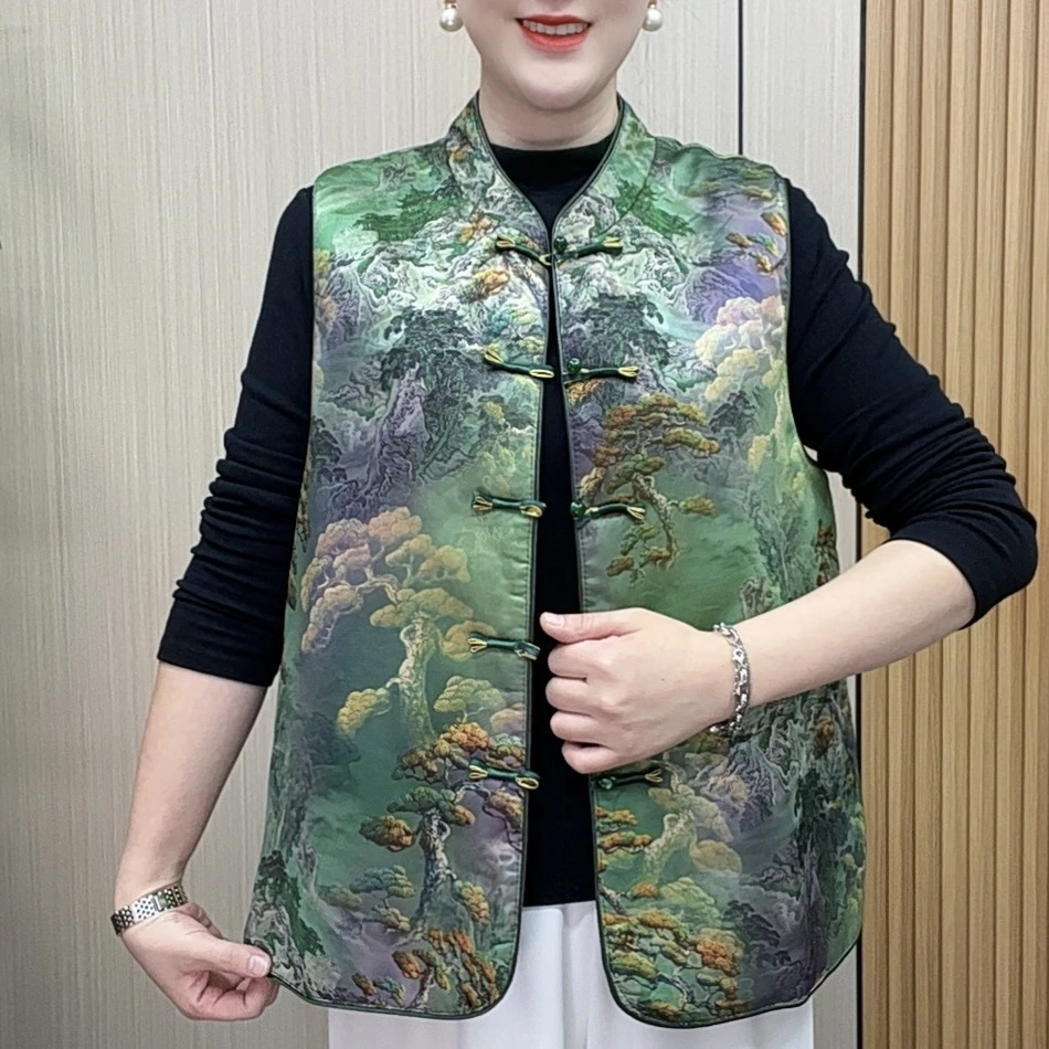 植物花卉女马夹中式夹棉复古马甲网红时尚ins秋冬