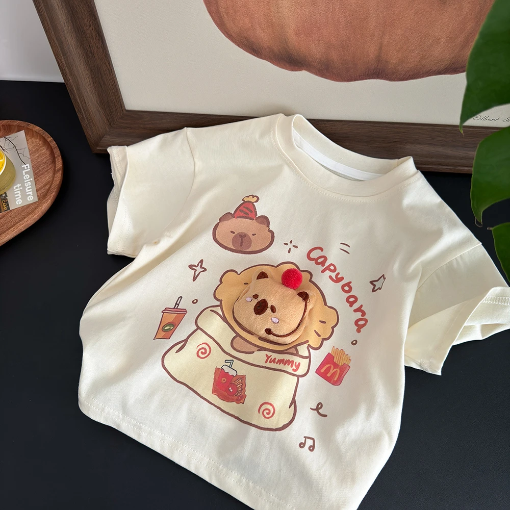 韩系可爱卡通潮牌短袖2025新款男女宝宝宽松上衣