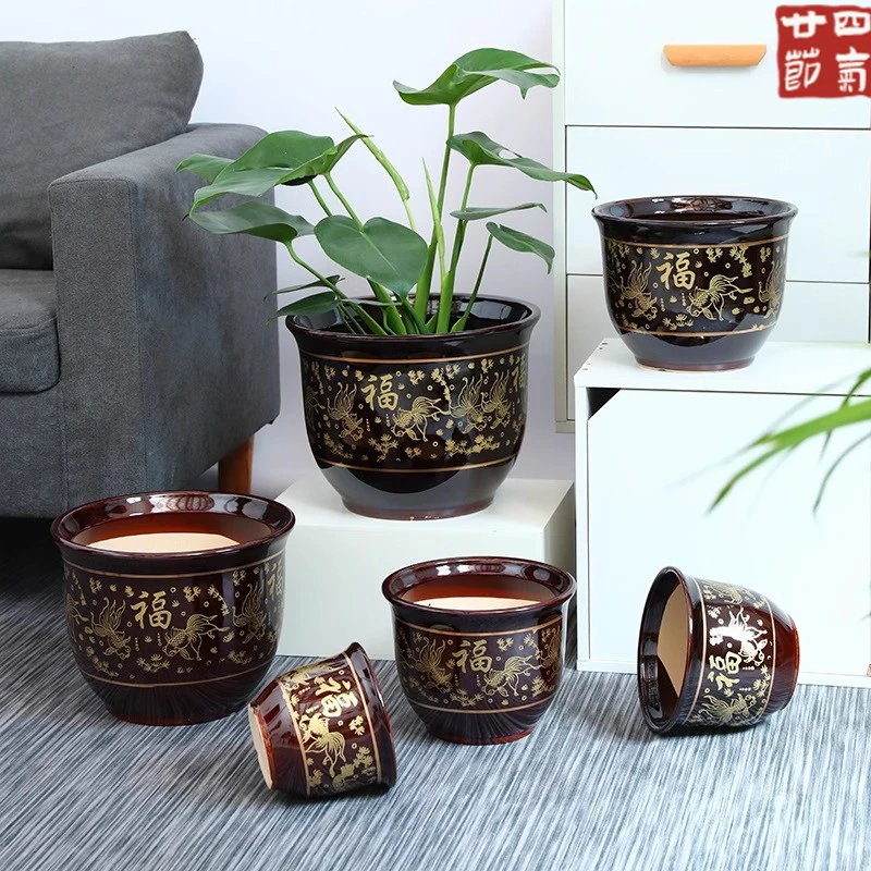 国风陶瓷大花盆铁树大花盆经典中国风大口径陶瓷花盆清仓捡漏