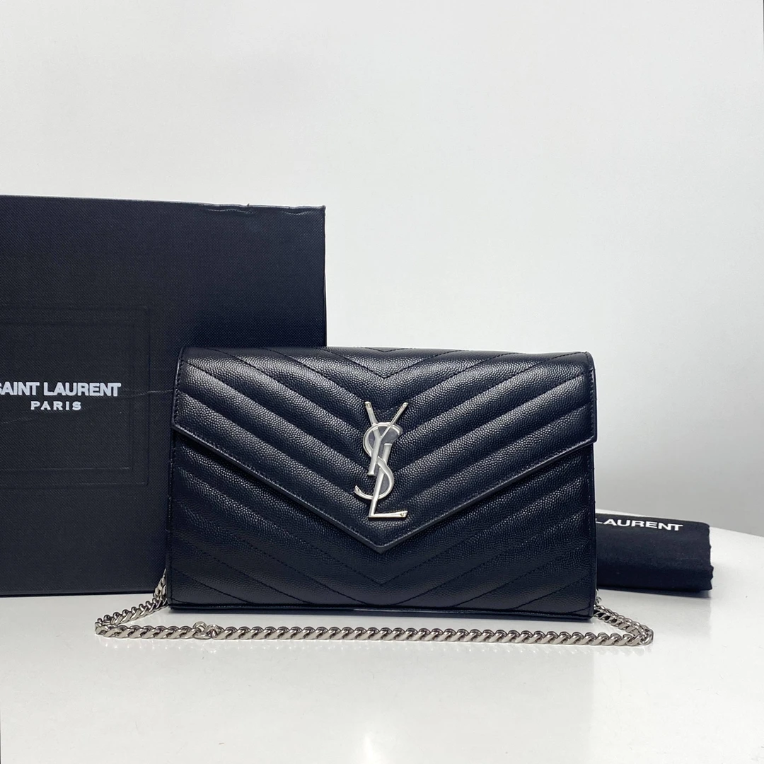 95新 YSL/圣罗兰 YS 黑银信封 BJFB1458