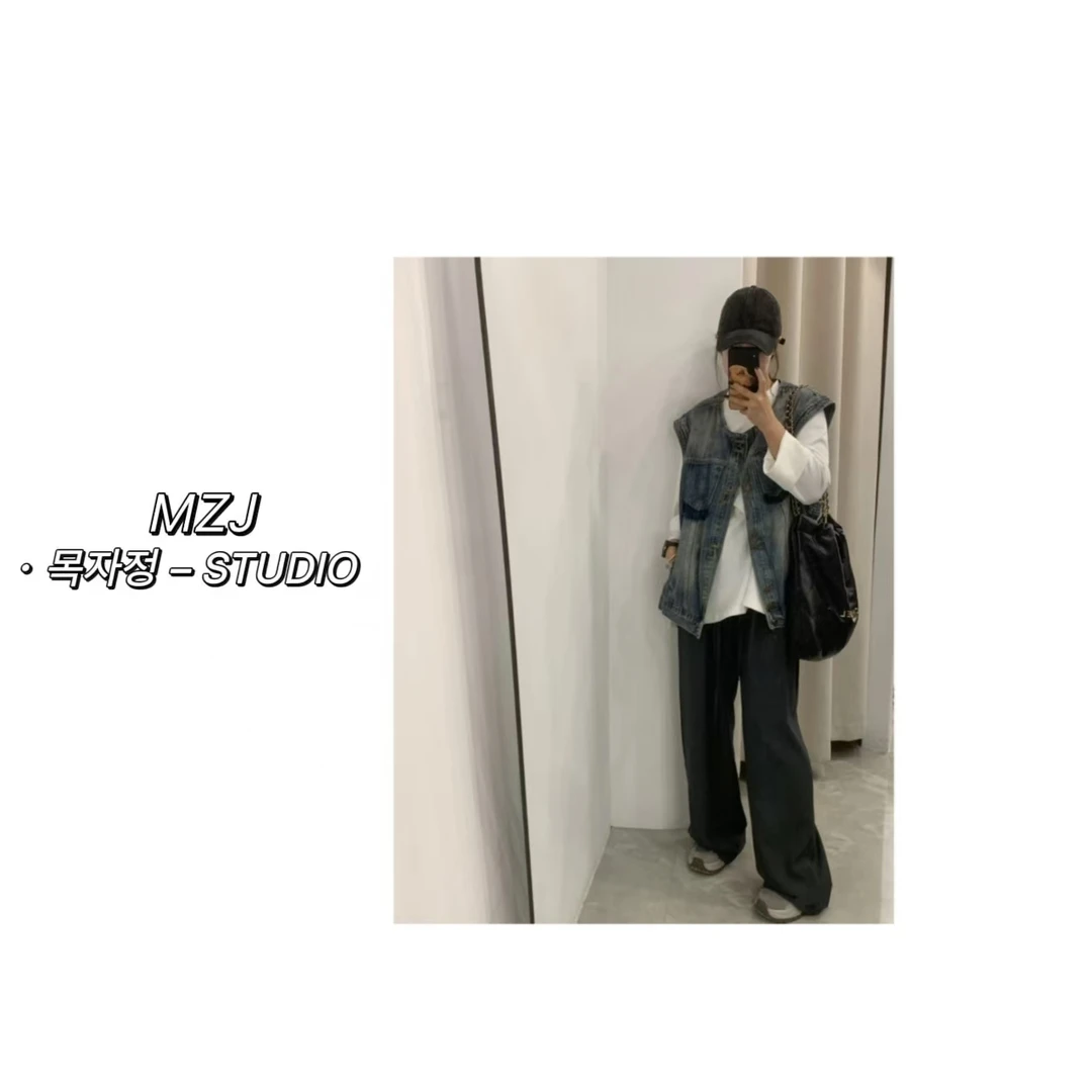 무지징-「童话小镇」韩国单！复古做旧牛仔坎肩马甲女-99735-D