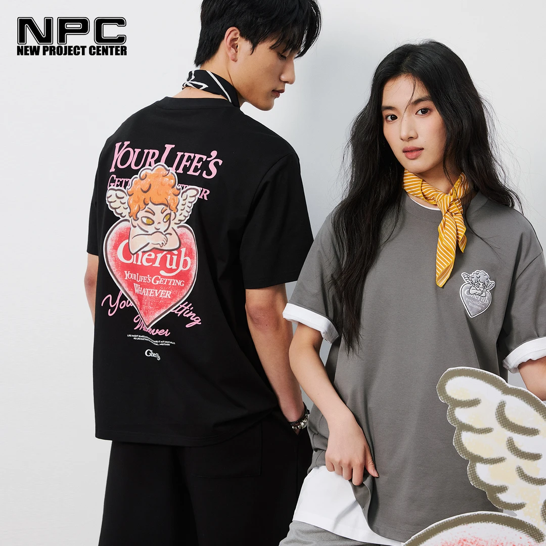 NPC潮牌背后撞色天使爱心印花短袖T恤男童趣索罗娜透气NP54TE24