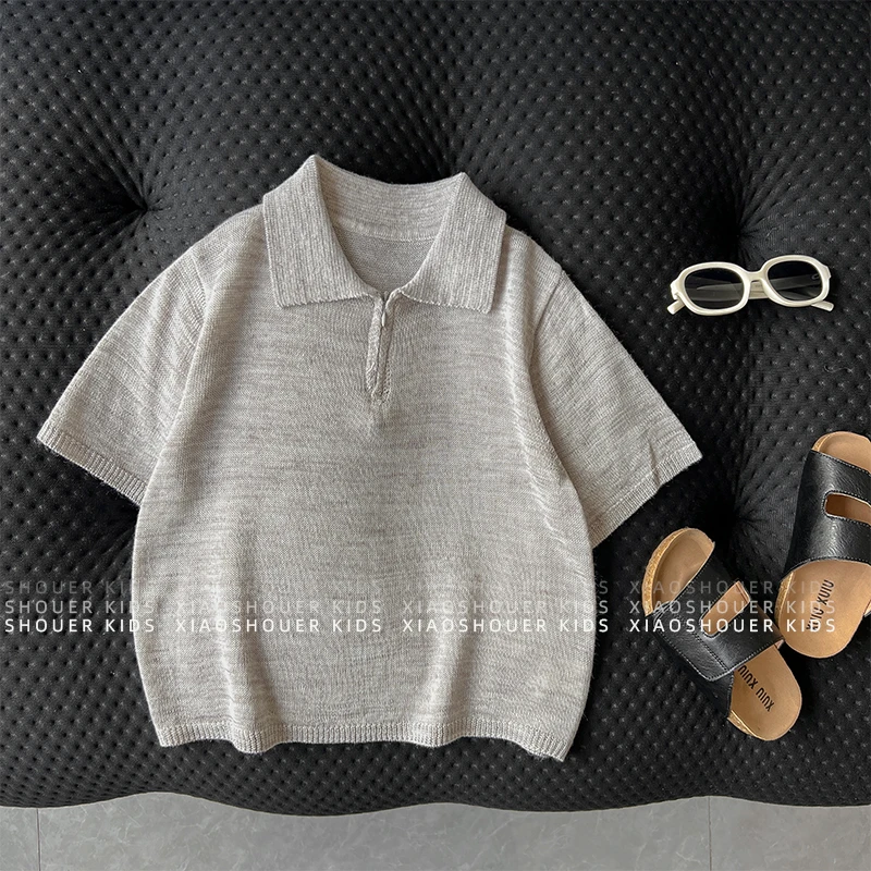 【小首尔】【云雾高定】m男女童夏韩气质翻领针织领短袖T恤SJ5937