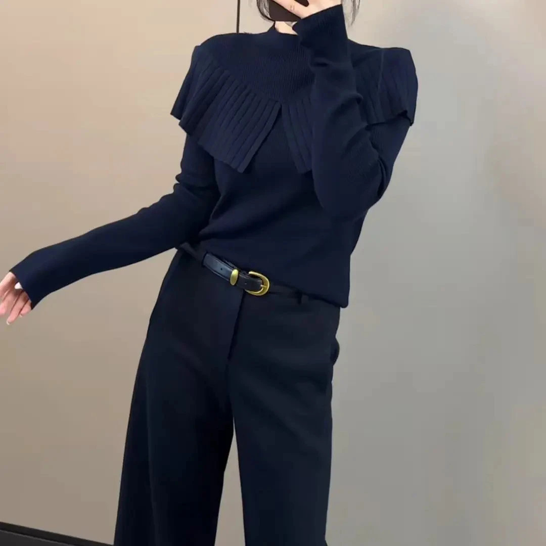 今年流行穿搭2025秋冬新款温柔风海军领拼接披肩毛针织衫长袖上衣