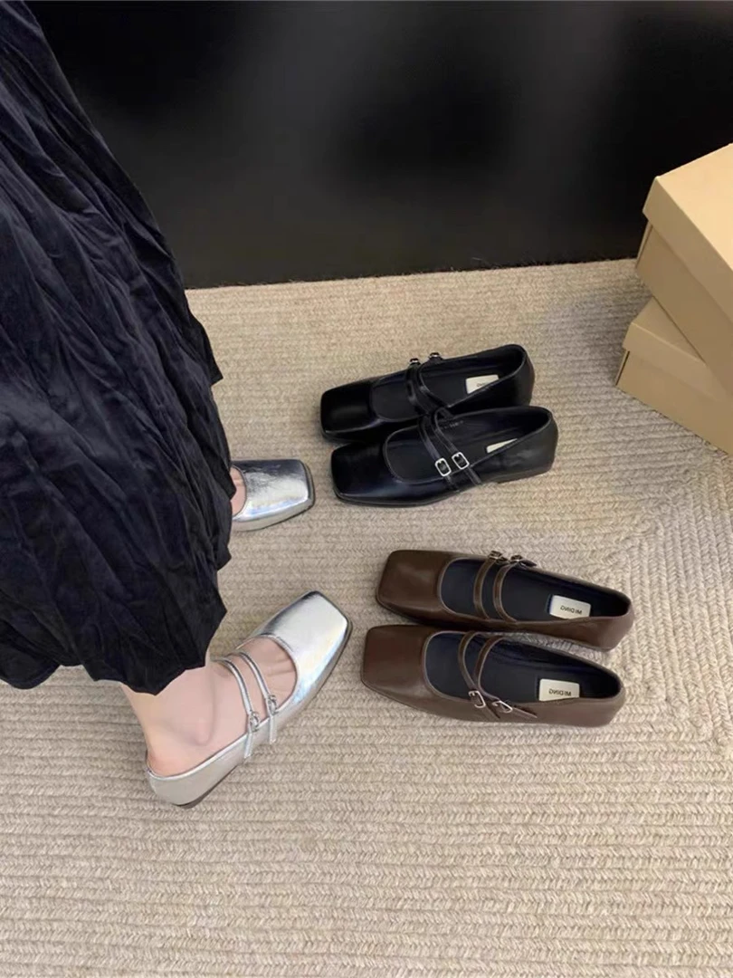 【M103】法式低跟一字扣带方头玛丽珍百搭不累脚通勤单鞋女