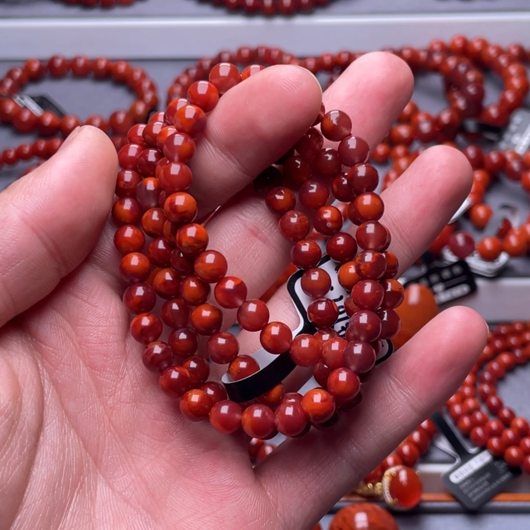 不***听南红玛瑙未镶嵌其他6mm瓦西牛血红火焰纹原矿佛珠