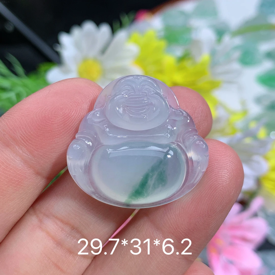 缅甸天然翡翠A货冰种飘花佛公气质精美上等翡翠佛公珠宝精致雕刻
