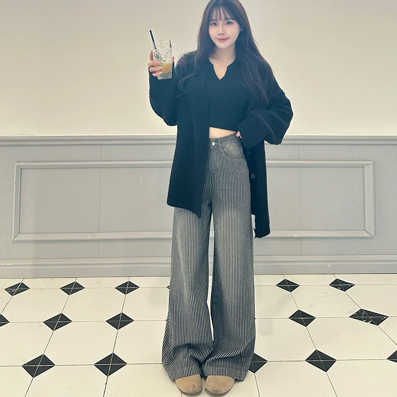 高腰阔腿牛仔裤女设计感小众2024年流行裤子垂感宽松直筒拖地裤子