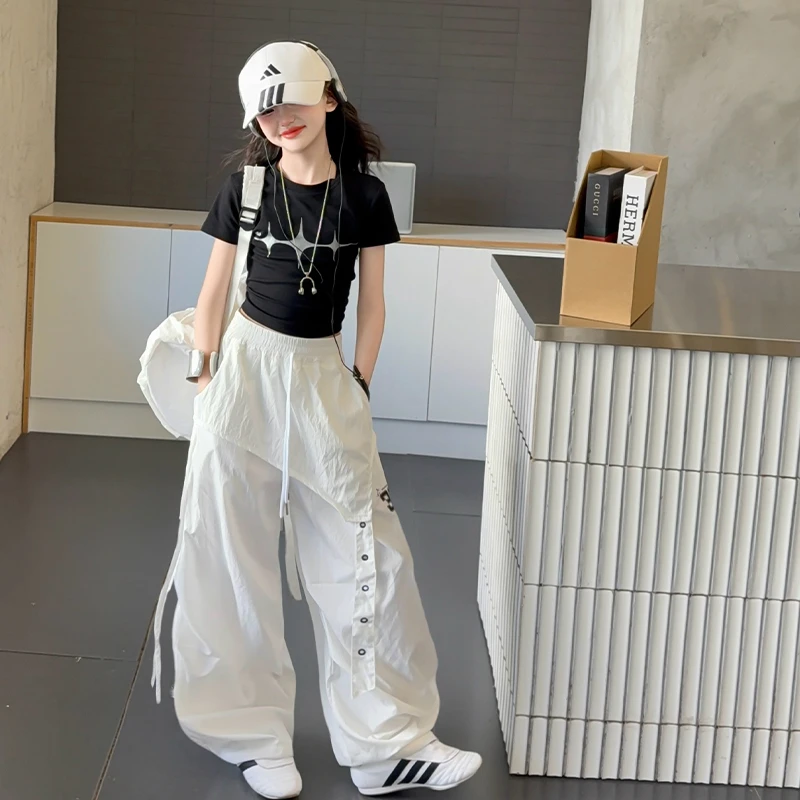 女童夏季套装2025新款儿童洋气时髦工装裤中大童女孩休闲两件套潮