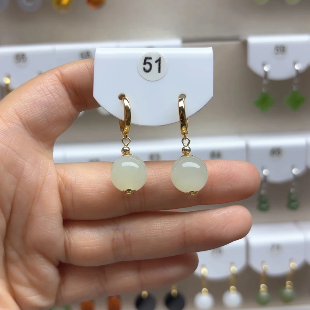 和田玉银S925镶嵌耳饰