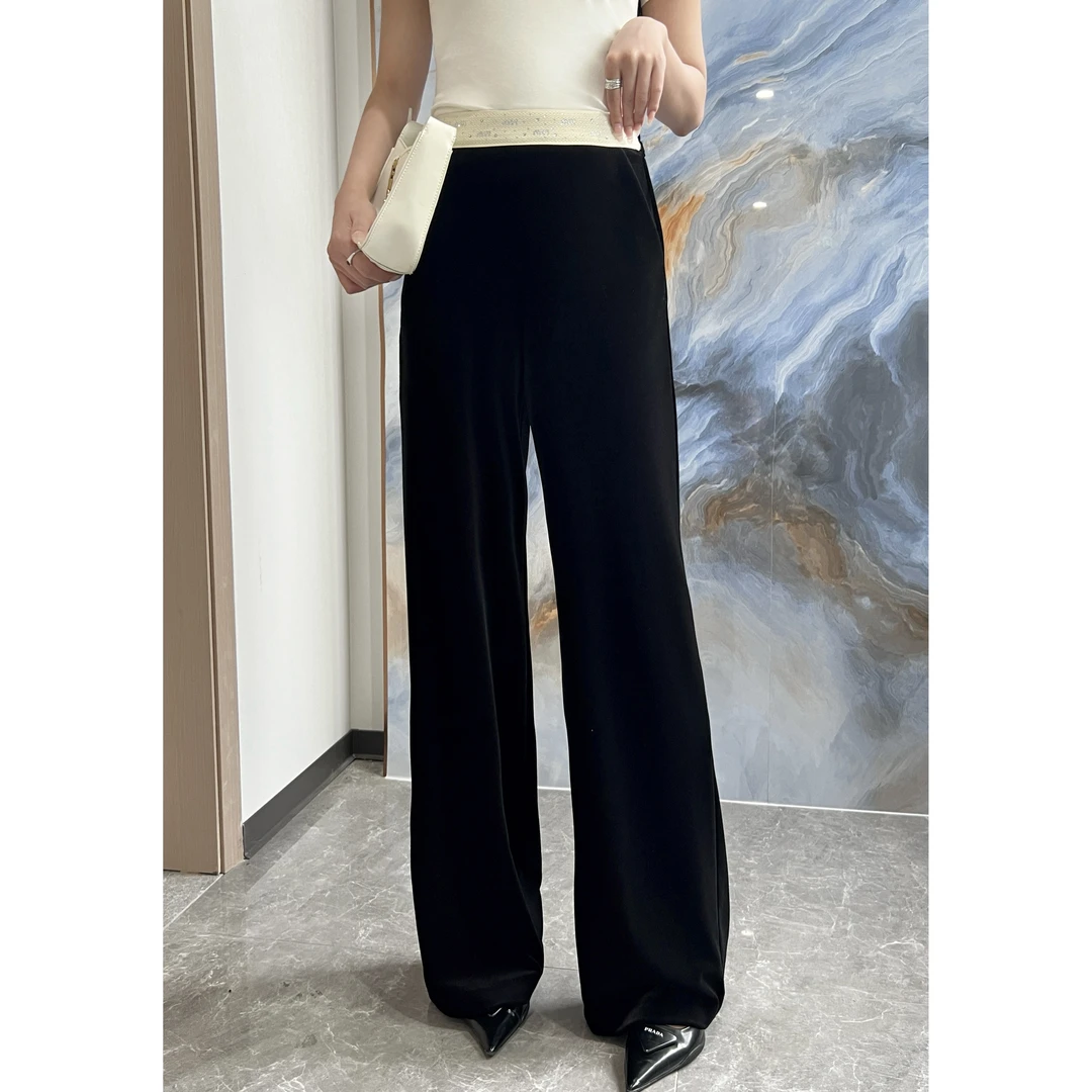 KiKi严选：269729-YER家欧洲站南油春季新款腰头烫钻丝绒休闲裤