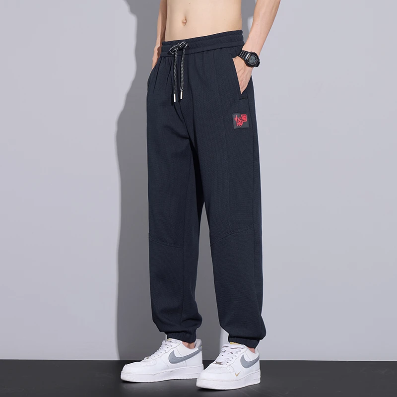 男士春季新款2025男生裤子宽松百搭束脚休闲裤华夫格哈伦裤长裤