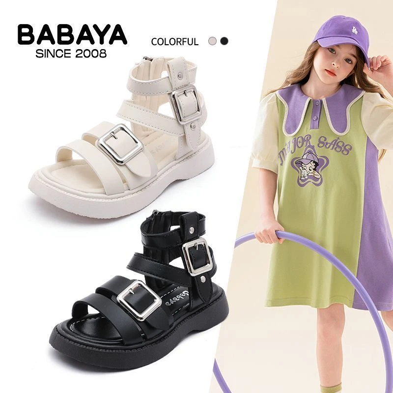 芭芭鸭女童凉鞋2025夏季新款小女孩洋气公主罗马鞋儿童时尚沙滩鞋