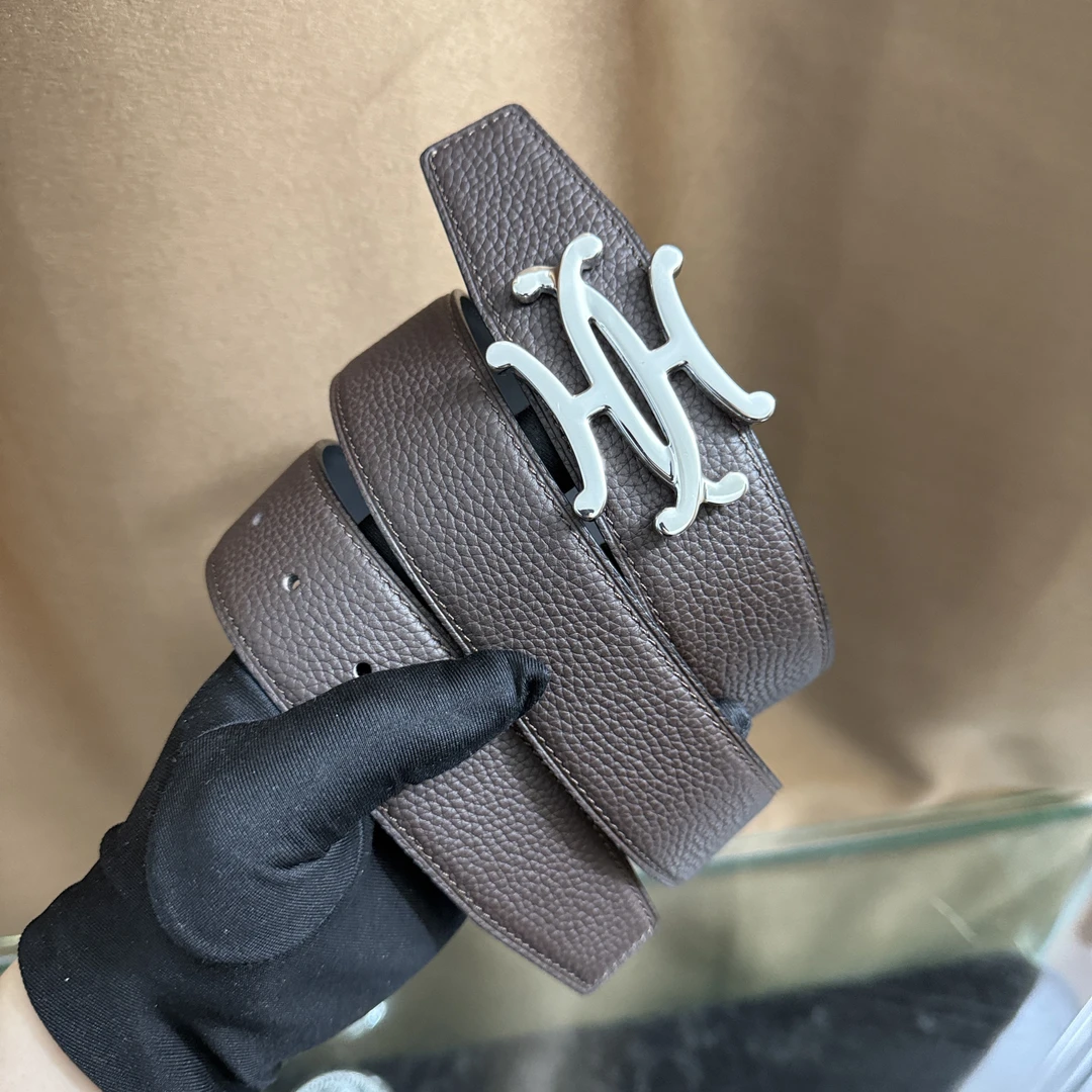 新款男女通用高档皮带休闲工字扣H扣牛皮腰带青中年商务情侣韩潮