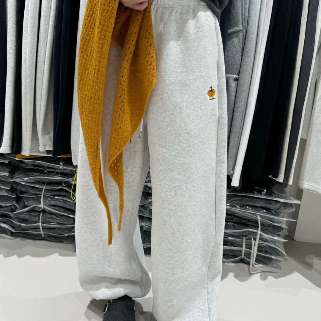 加绒加厚小南瓜刺绣可抽绳调节休闲百搭直筒阔腿卫裤