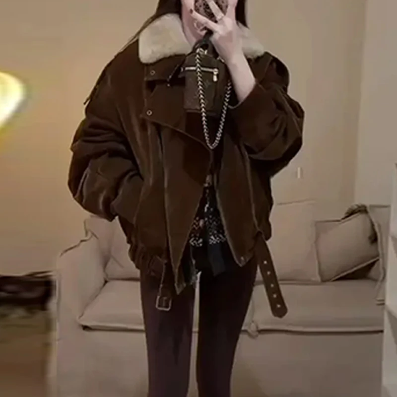 2025冬季新款韩系复古毛毛领派克服外套费尔岛针织衫上衣两件套女