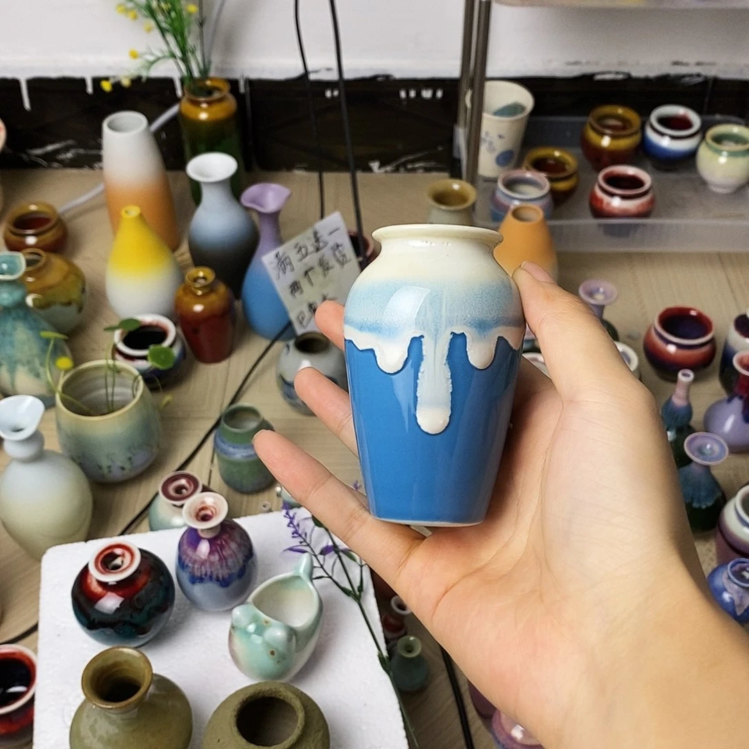 摆件巴掌大景德镇高温陶瓷小花器