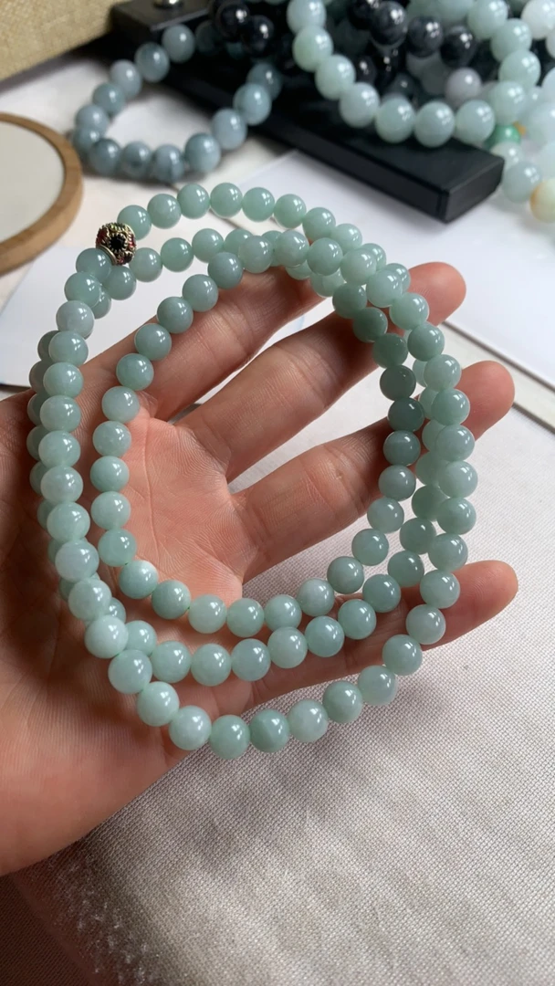 天然a货翡翠细糯种珠链