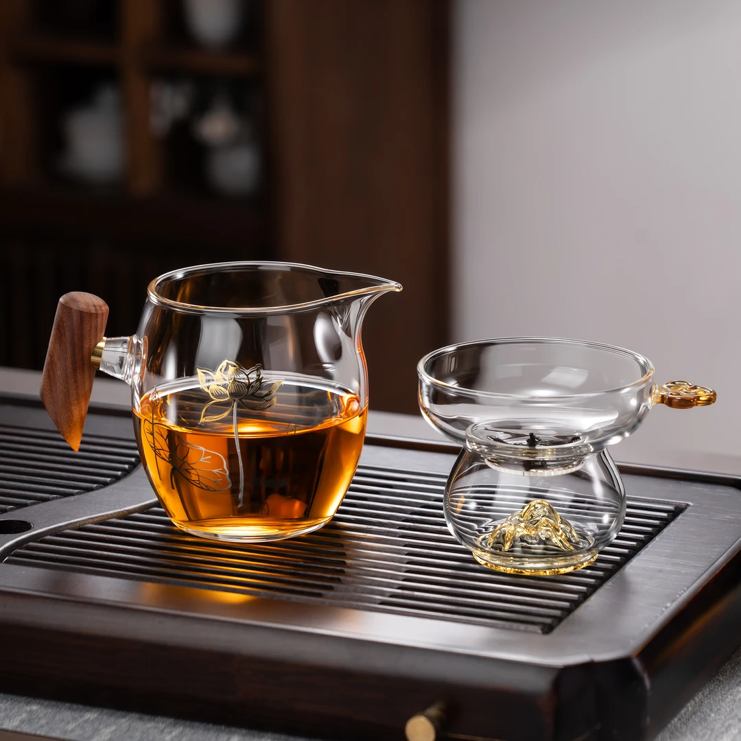 加厚耐高温玻璃高档公道杯茶漏茶滤网一体分茶器公杯功夫茶具配件